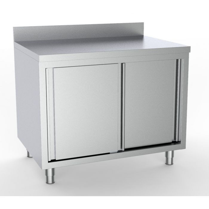 Stainless Steel 700 Line Worktable With Sliding Doors & Upstand 1000mm Wide.jpg